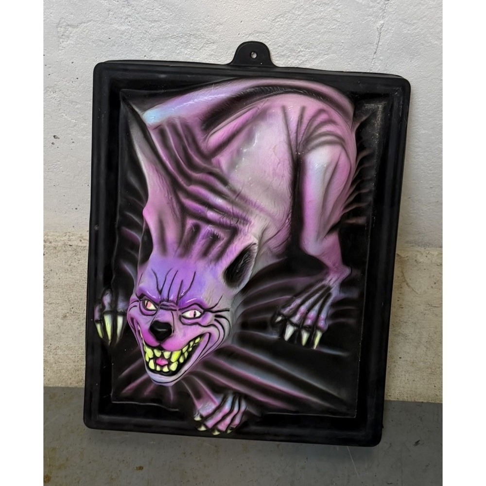 Vintage 1997 Black Light Illusions 3D Horror Cat Plaque R Marinoโ Halloween Glow